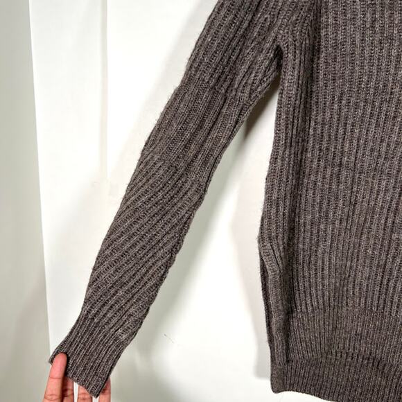 AllSaints Women's Riva V-Neck Wool Alpaca Blend Sweater XS Hi-Low Mocha Brown - Picture 7 of 8